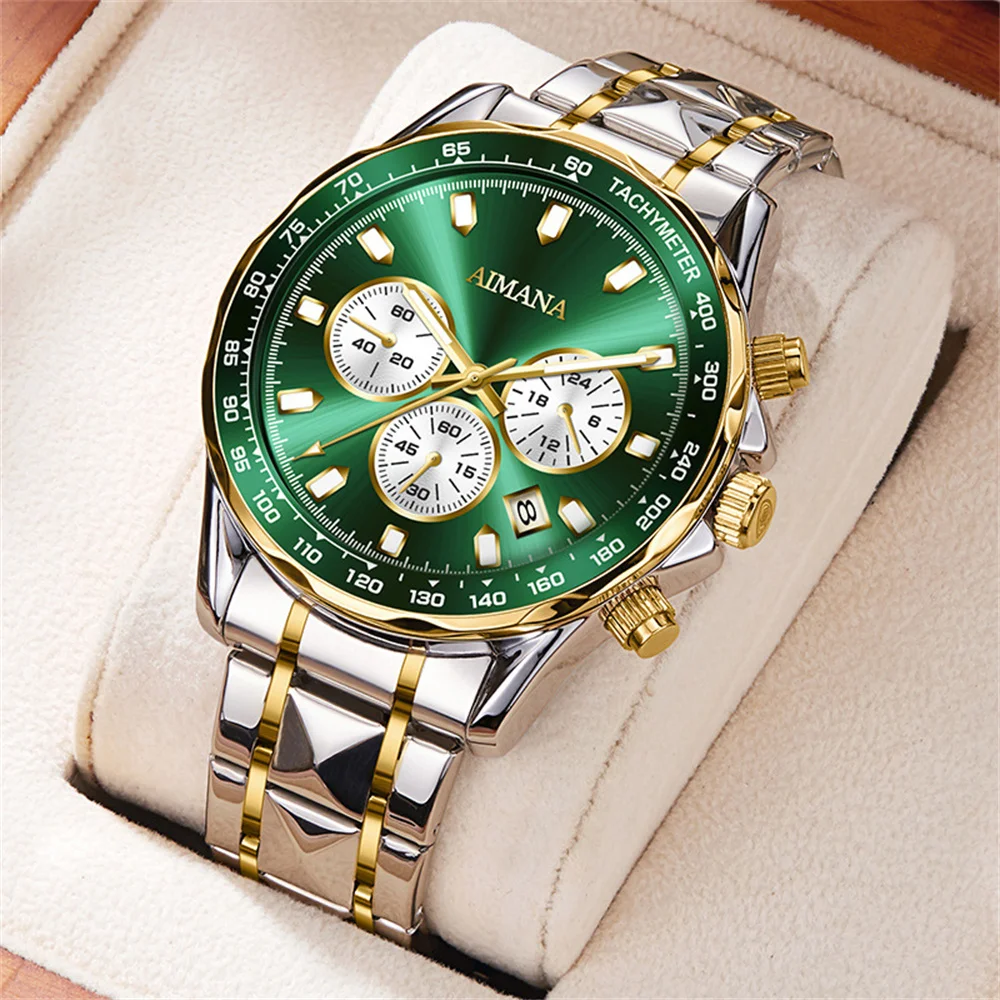 أزياء رجالية كرونوغراف متعددة الوظائف ساعات رجالية فاخرة الأعمال الرياضية كوارتز الصلب ساعة للرجل ساعة اليد على مدار الساعة relojes