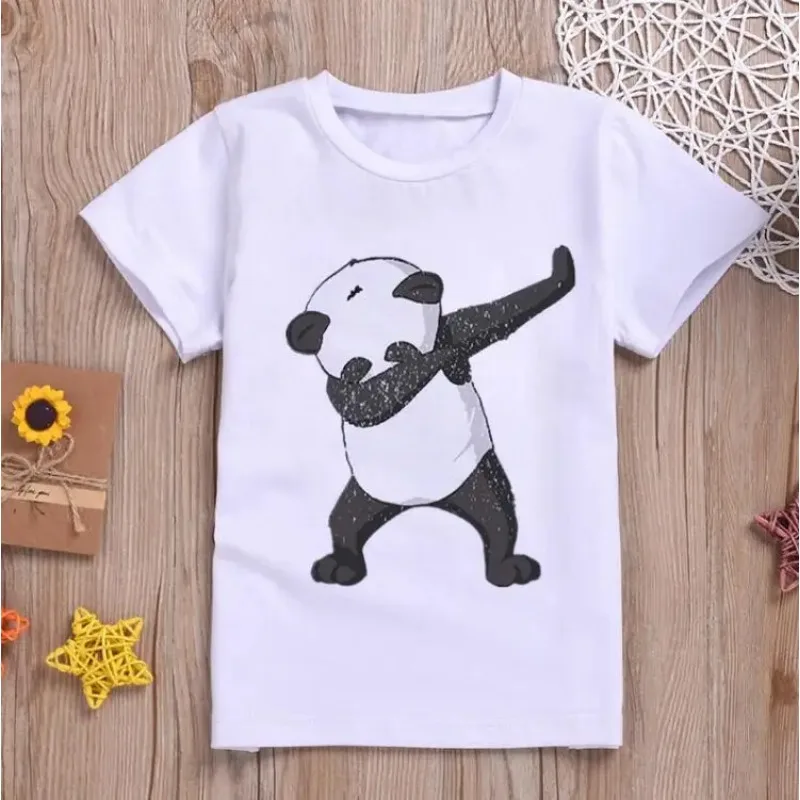 Camiseta de bambu infantil, fofa comendo panda, camiseta infantil, tops, roupas para meninos e meninas, verão