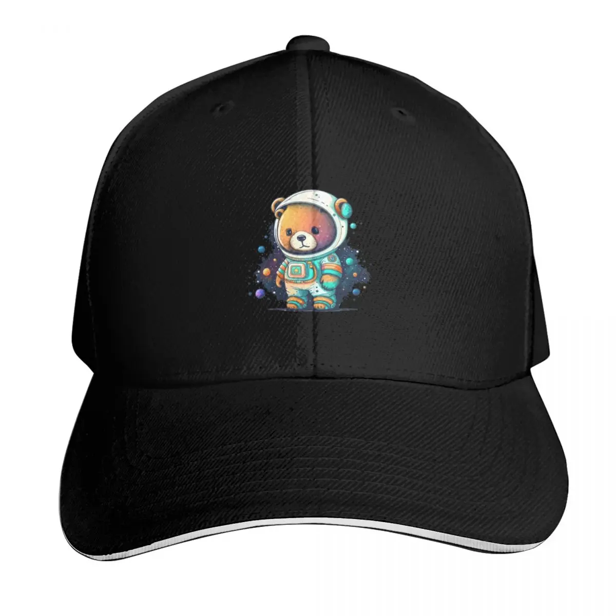 Cute Astronaut Bear Baseball Cap Breathable Mesh Back Adjustable Buckle Closure Moisture Wicking Quick Dry