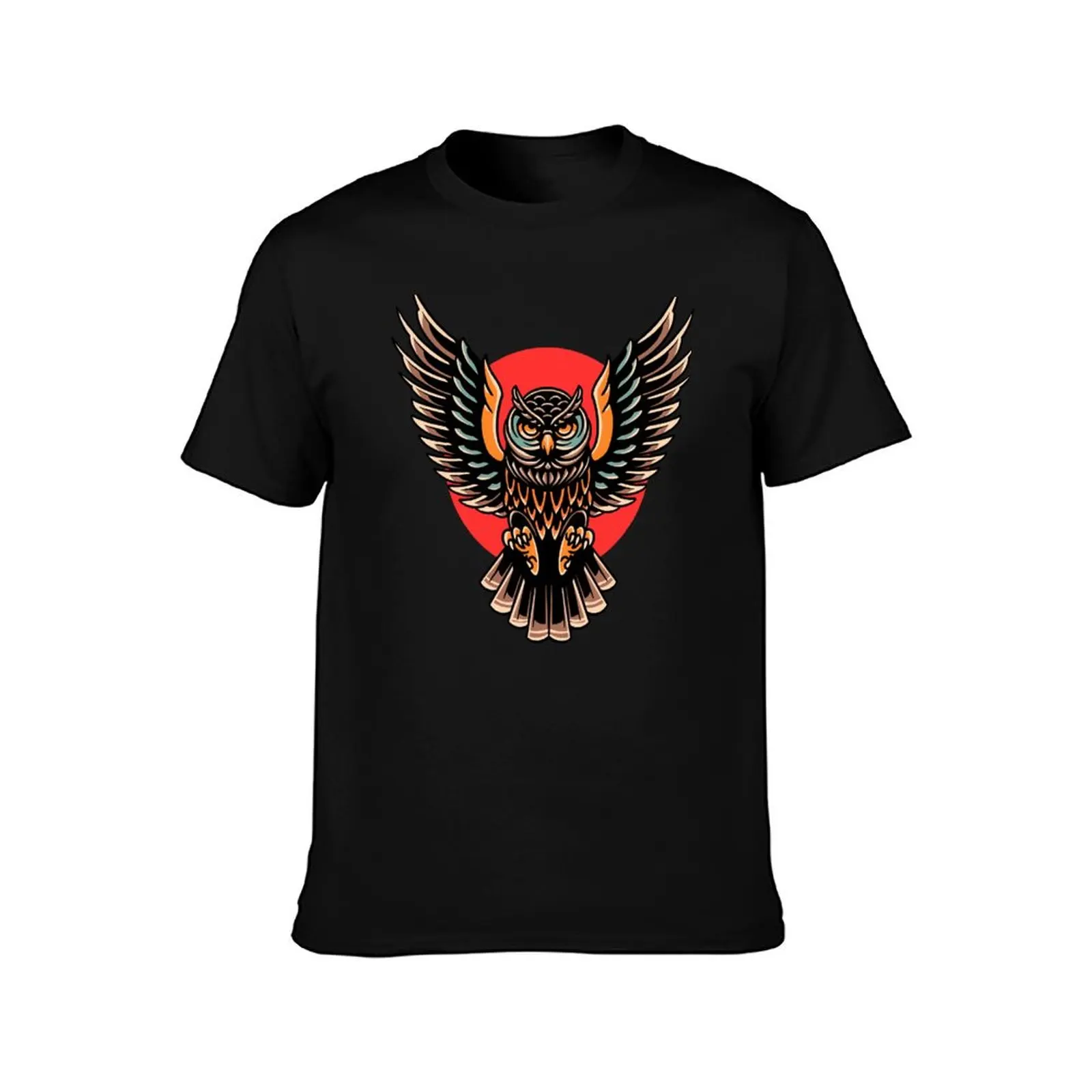 Brave colorful Owl Spread Wings with Sun at the Back T-Shirt Casual Fashion Print Tee Top T-Shirt