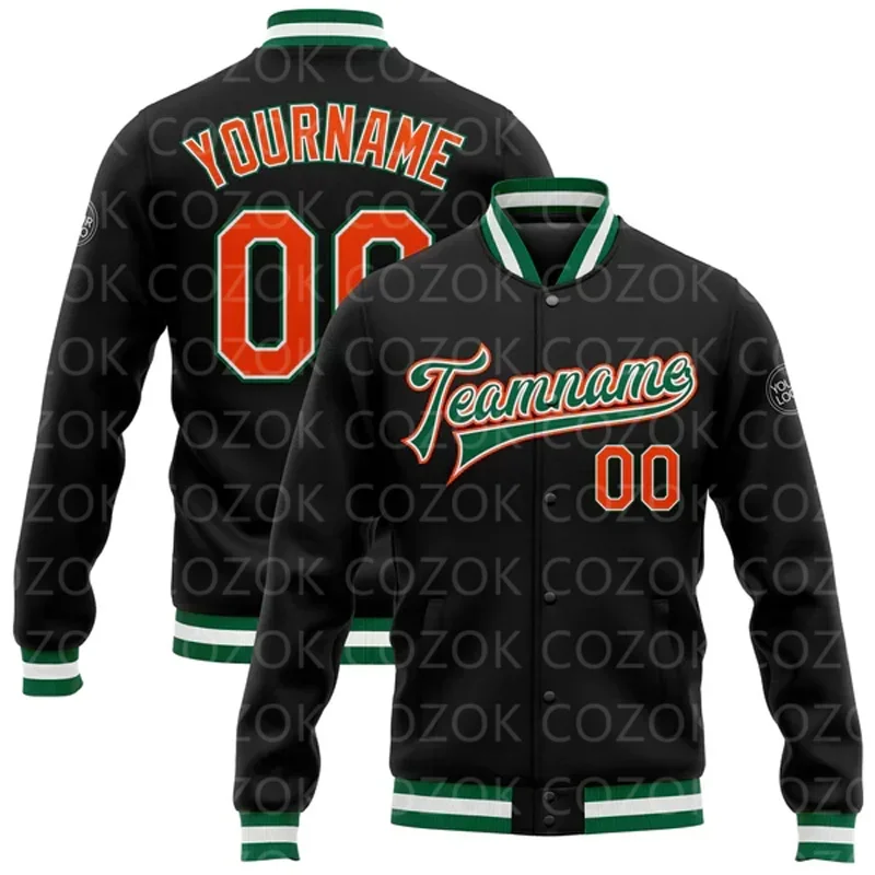 

Custom Black Orange 3D Printed Baseball Button Jacket Bomber Full-Snap Varsity Letterman Jacket