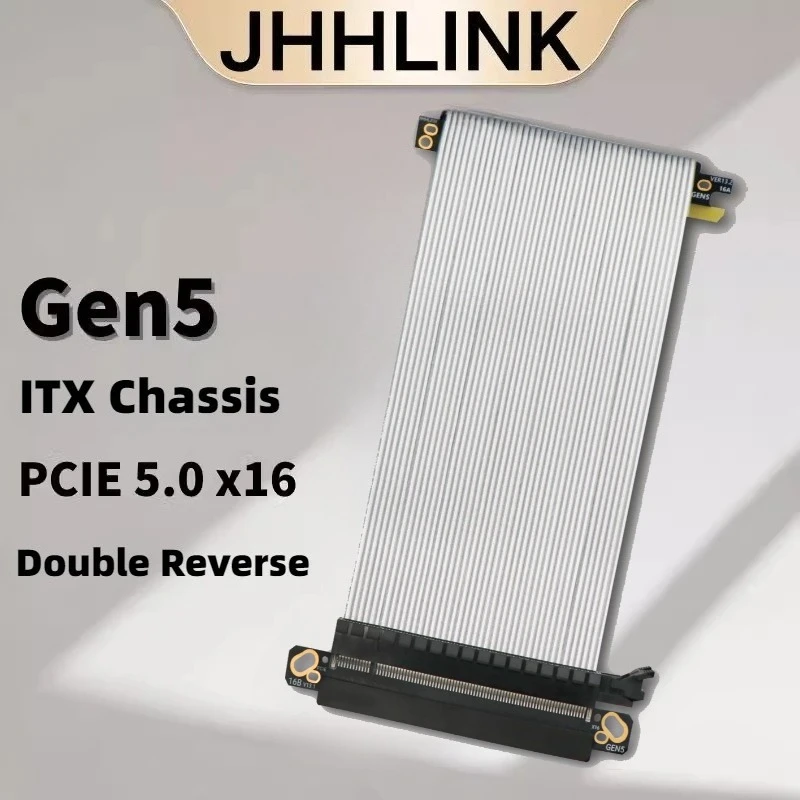 Ultra PCIe 5.0 X16 Riser Cable [ RTX5080 RTX4090 ] Silver-Plated Shielded Reverse Vertical Mount Gaming PCI Express Gen5 for ITX