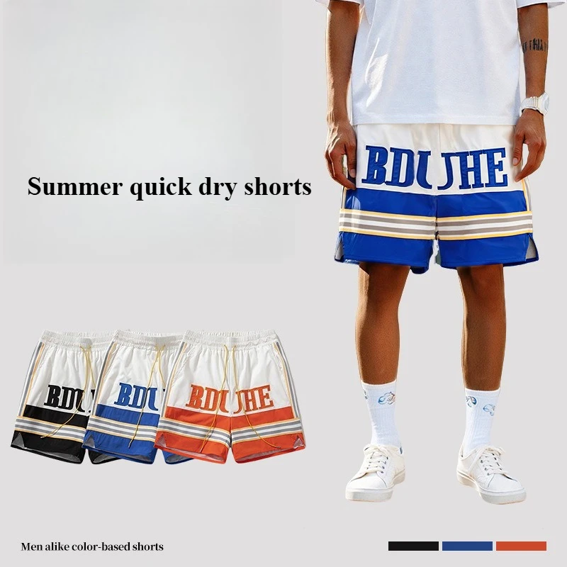 

Embroidered Summer Shorts for Men America Retro Short Pants Campus Youth Basketball Sport Shorts Men Clothing Quick Dry Pants