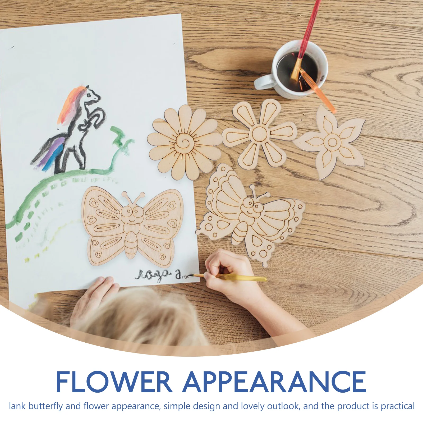 18개입 목공예 재료 나비 꽃 미완성 목재 모양 DIY 장식품 공예용 장식 목재 조각