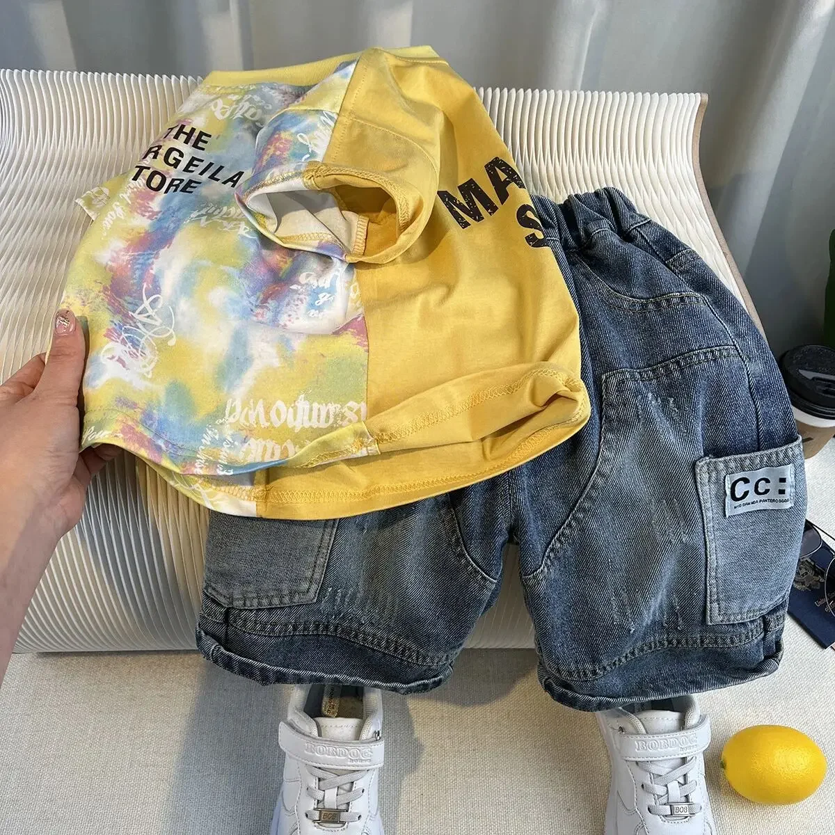 Children's Summer Outfit Fashionable New Style Boys Tie Dye Short sleeved T-shirt+shorts Handsome Two-piece Set Kids Outfits