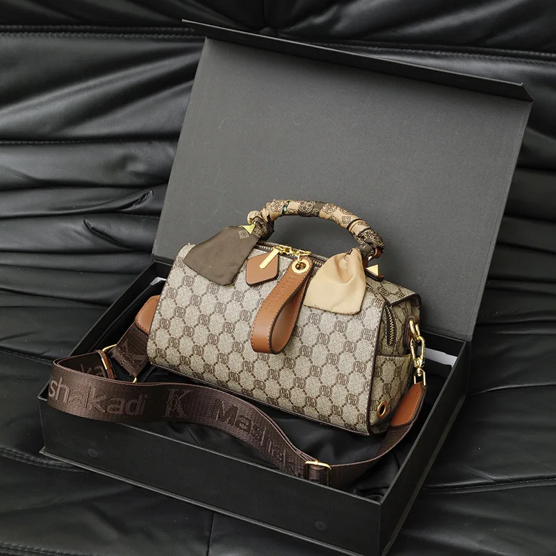 حقيبة بمقبض علوي مطبوعة عتيقة لعام 2025، محفظة كروس نسائية فاخرة، حقيبة كاجوال من اليوم إلى الليل، حقيبة حبال، حقيبة جلدية بسيطة #2