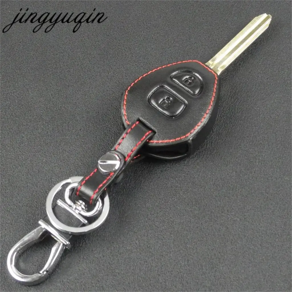 jingyuqin 2 Buttons Leather Key Case For TOYOTA Corolla Hilux Vitz Rav4 Aqua Camry Key Fob Cover Protector Holder