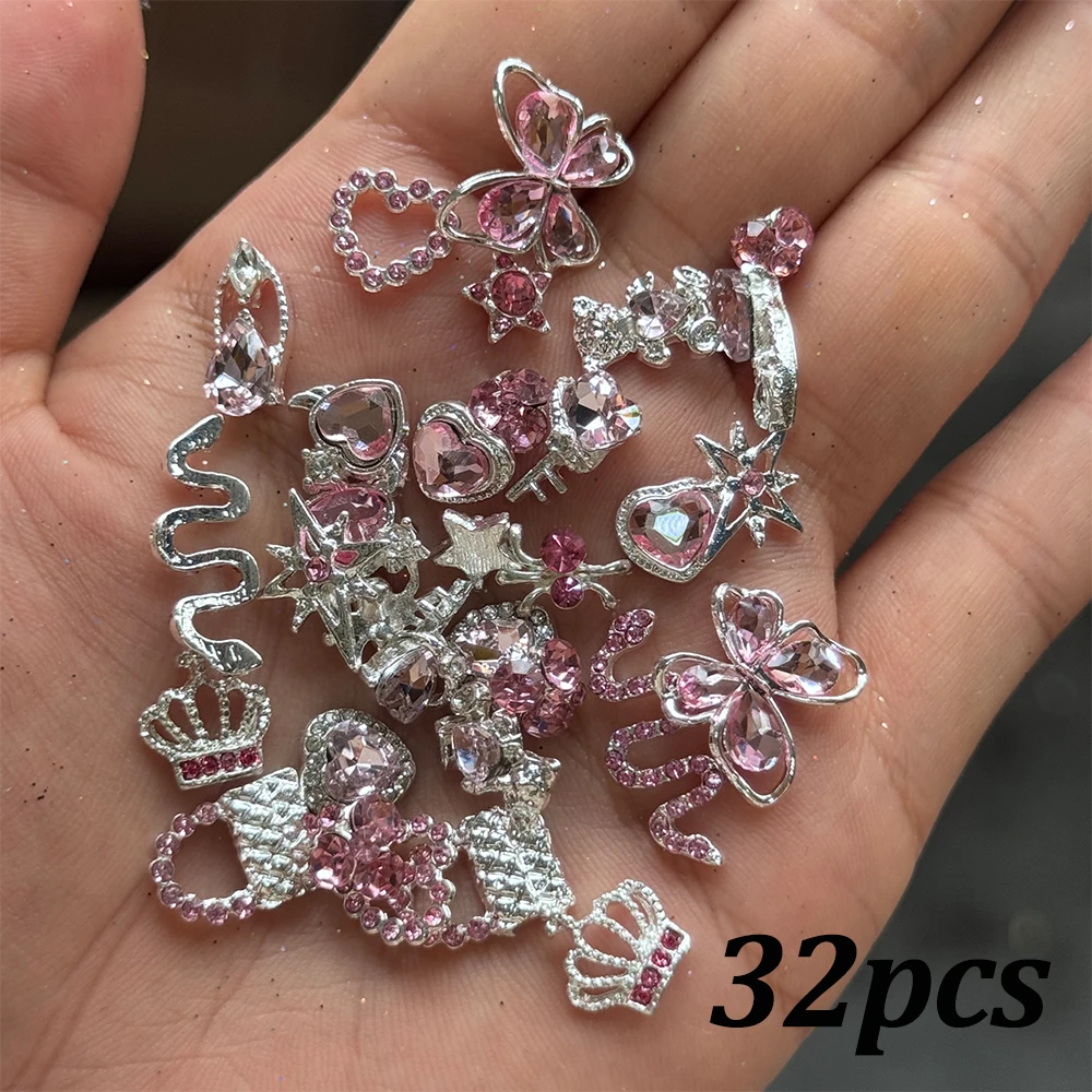 3D oro plata corazón flor Cruz dijes de uñas aleación de lujo Bowknot mariposa uñas diamantes de imitación Y2k Metal decoración de uñas plana