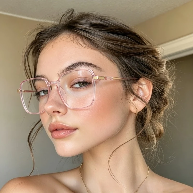 1/2Pcs Women Transparent Oversized Reading Glasses, Pink Blue Lightweight Eyewear for Office Daily Use