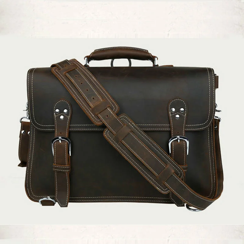 

Leather Vintage Genuine Men Briefcases Business Bag Messenger Shoulder Man Laptop Briefcase Rucksack Weekend