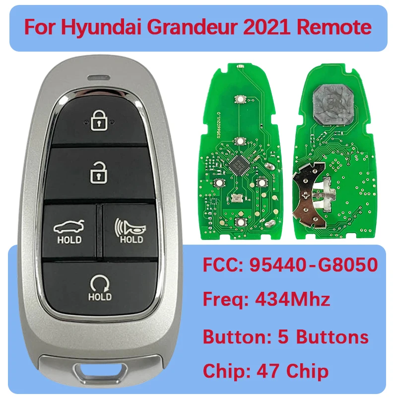 

CN020255 послепродажный 5-кнопочный пульт дистанционного управления, пустой дистанционный ключ без ключа Go 47 чип 433 МГц FCC 95440-G8050 для Hyundai Grandeur