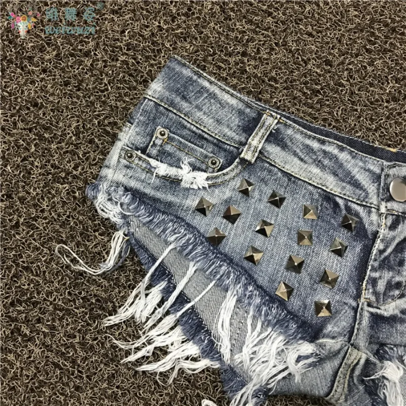 Sexy Women Rivet Denim Ultra Shorts Low Rise Denim Open Crotch Shorts Jeans Nightclub Pole Dance DS Mini Shorts Flirting Uniform - Image 3