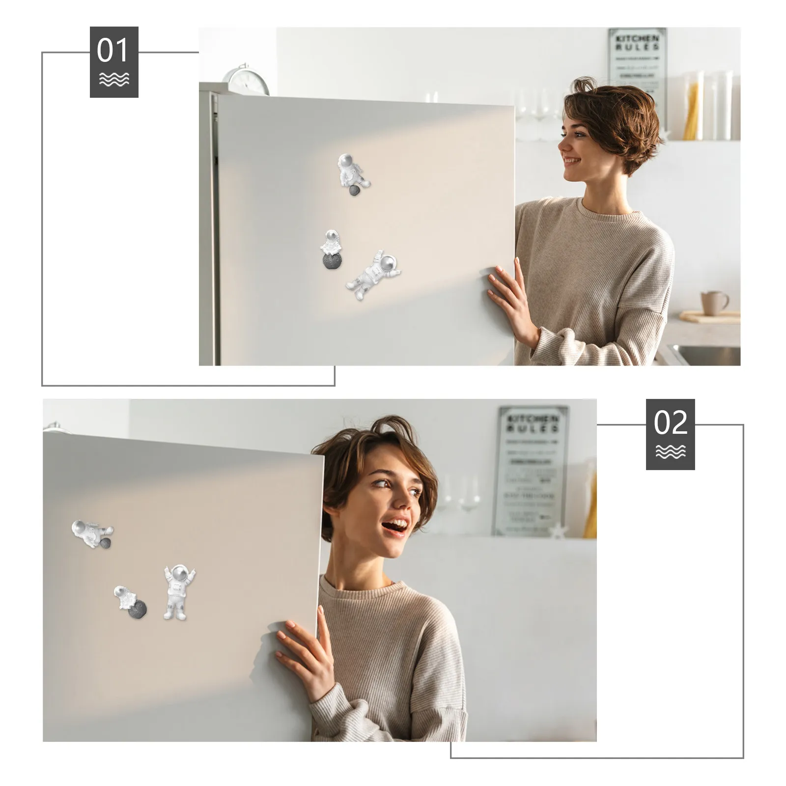 3Pcs Premium Resin Astronaut Fridge Sticker Stereoscopic Spaceman Decal Non Scratch Easy Stick Kitchen Decoration Refrigerator