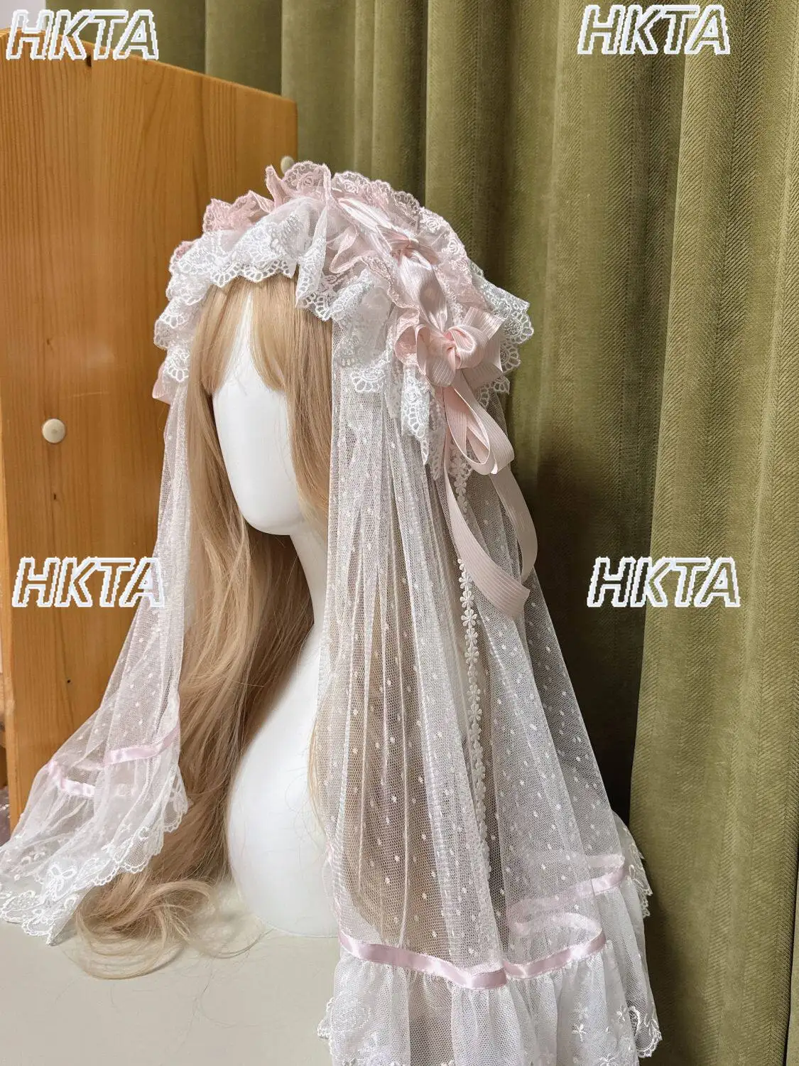 Japanese Handmade Lolita Hair Accessories Kawaii Sweet Girl Pink Hair Band Veil Gorgeous Bride Christmas Cos Hair Bands Women