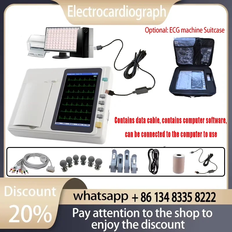 Pantalla táctil de 7 pulgadas uso humano/veter ECG301/ECG601 Digital 3/6 canales 12 derivaciones ECG/EKG máquina electrocardiógrafo con software