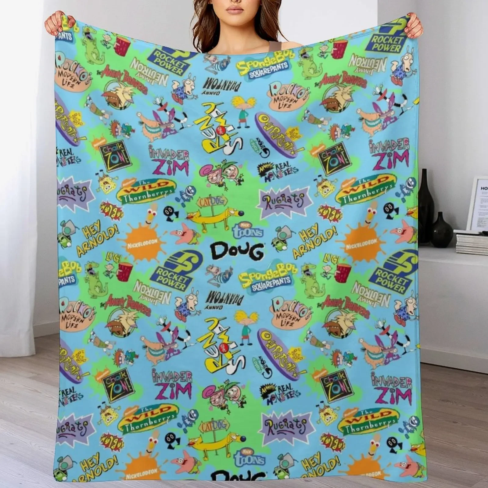 

Nicktoons Hawaiian Print-a-Palooza! Throw Blanket Blankets For Sofas halloween Flannel Hairy Blankets