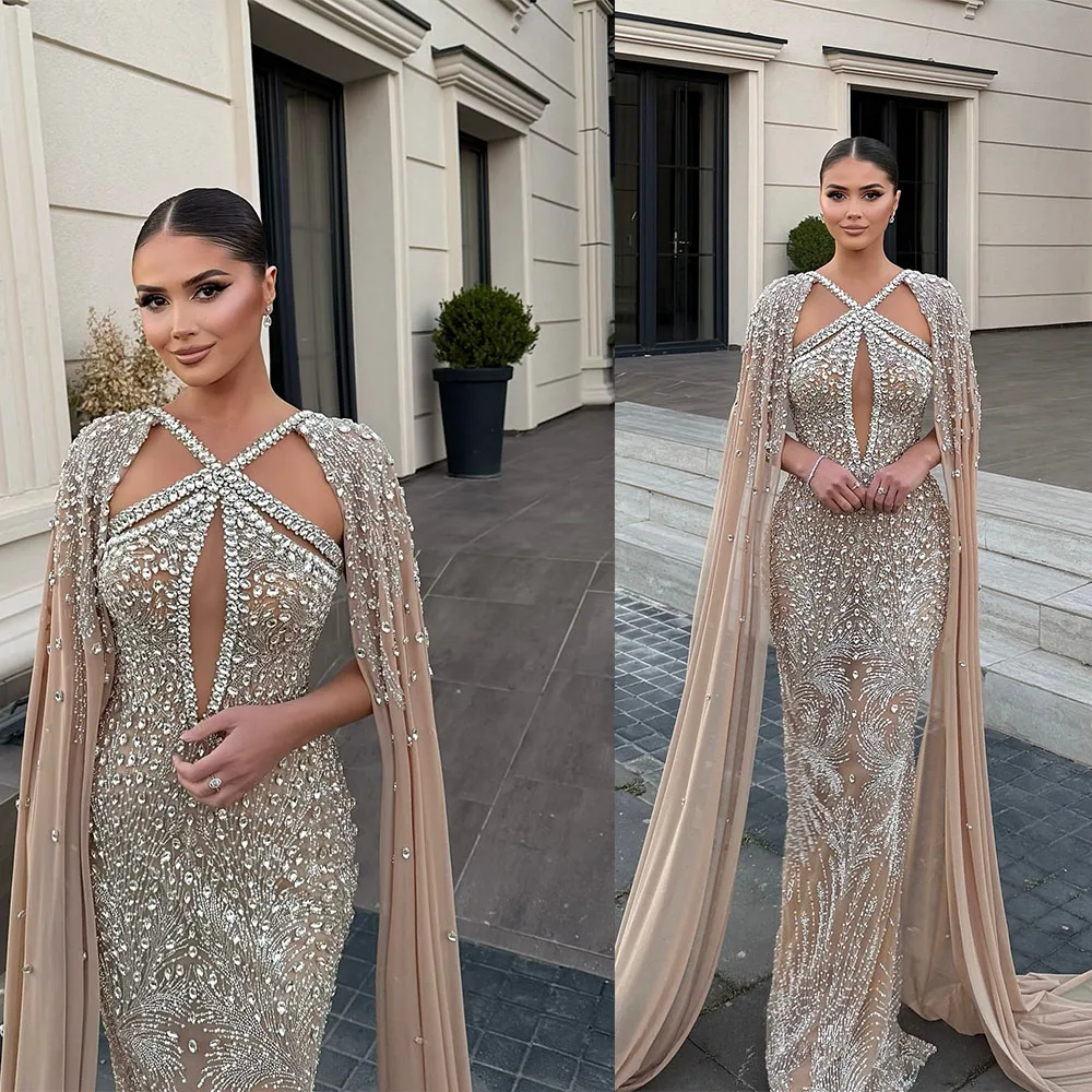 Luxurious Bespoke Straight Formal Prom Gowns Hollow Rhinestone Beaded Crystal Evening Dress for Special Occasion Customized