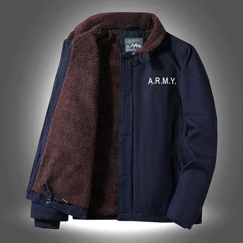 Abrigo con cuello de piel y forro polar para hombre, prendas de vestir de otoño, Parka de invierno, forro de trabajo grueso y cálido, chaqueta de felpa de talla 5XL, 2024