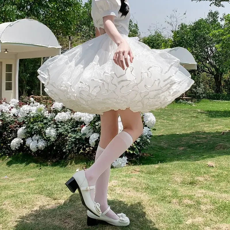 Lolita Puffy Skirt Mini Skirt Fluffy Bubble Skirt Multi-layer Ruffled Petticoats for Women No Hoop Boneless Crinoline Underskirt