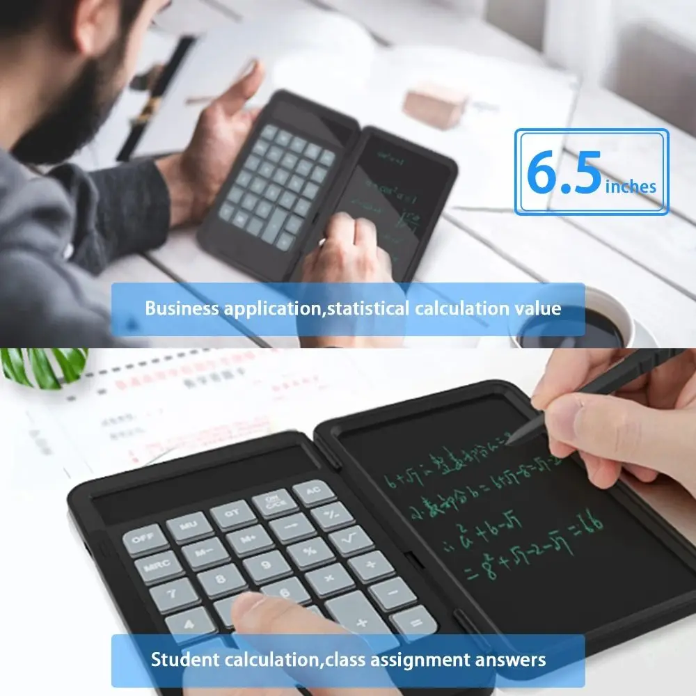 2in1 Scientific Calculator Foldable Large Screen Display Office LCD Drawing Pad Rechargeable Erasable Digital Writing Tablet