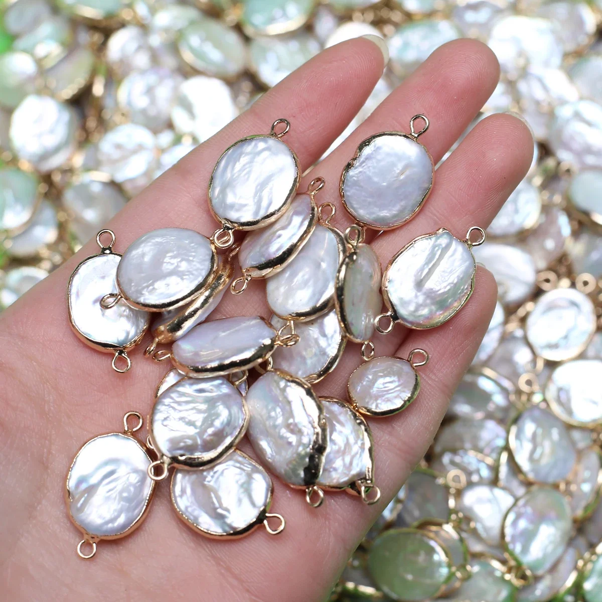 1pc 17x25mm Round Connector Pearl Pendant Natural Freshwater Pearl Charms for Jewelry Making DIY Necklace Bracelet Accessories