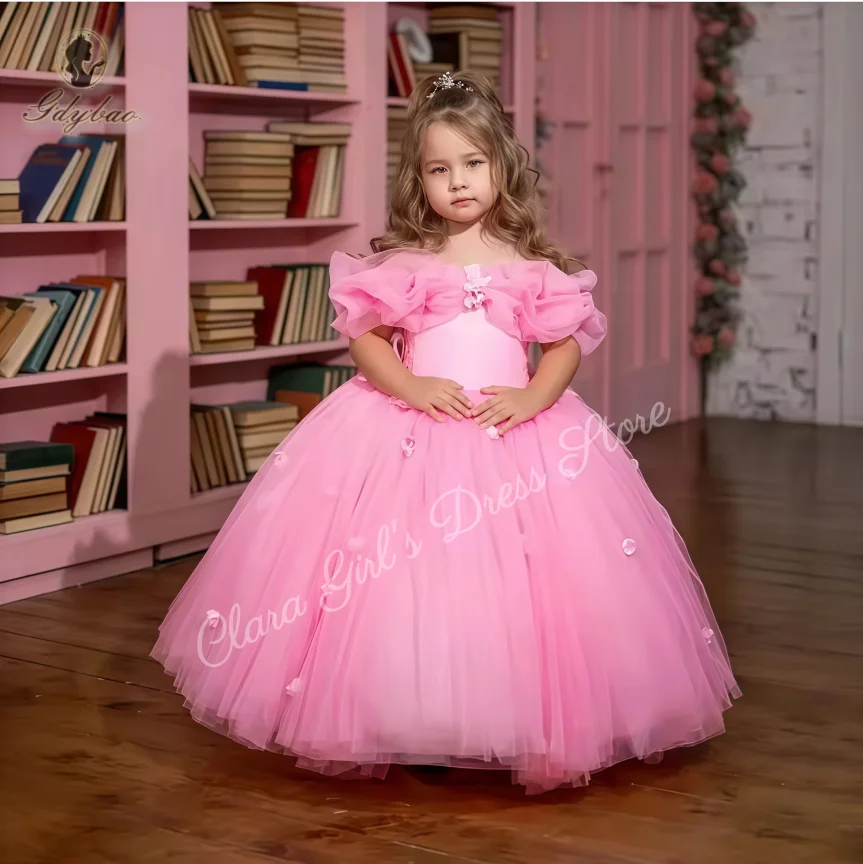 فساتين فتاة الزهور المخصصة قبالة الكتف لحفلات زفاف الأميرة عيد ميلاد لفساتين التواصل الأول