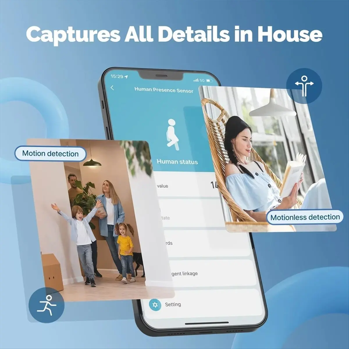 WiFi Smart Human Presence Sensor Motion Motionless Detection Light Luminance Sensor Wired, App Notification