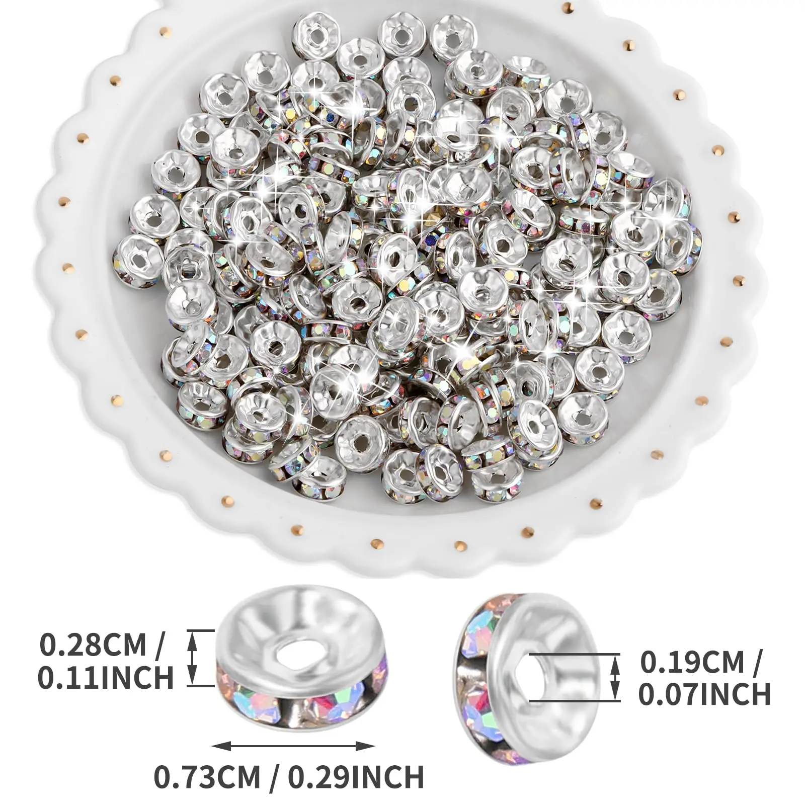 50pcs 8mm Flat Circular Inlaid Water Diamond Loose Spacing Beads, DIY Bracelet, Clothing Accessories, Jewelry Making