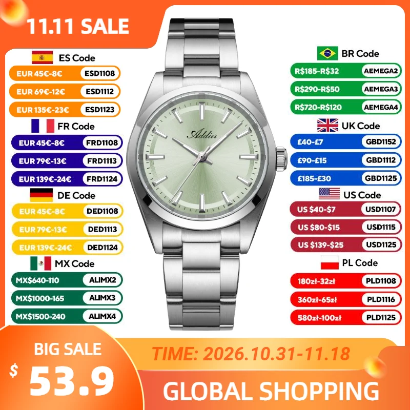 ADDIES Top Brand Quartz Woman Watch 31mm Sapphire Glass 50m Waterproof BGW9 Super Luminous Fashion Steel Watches for Ladies Gift