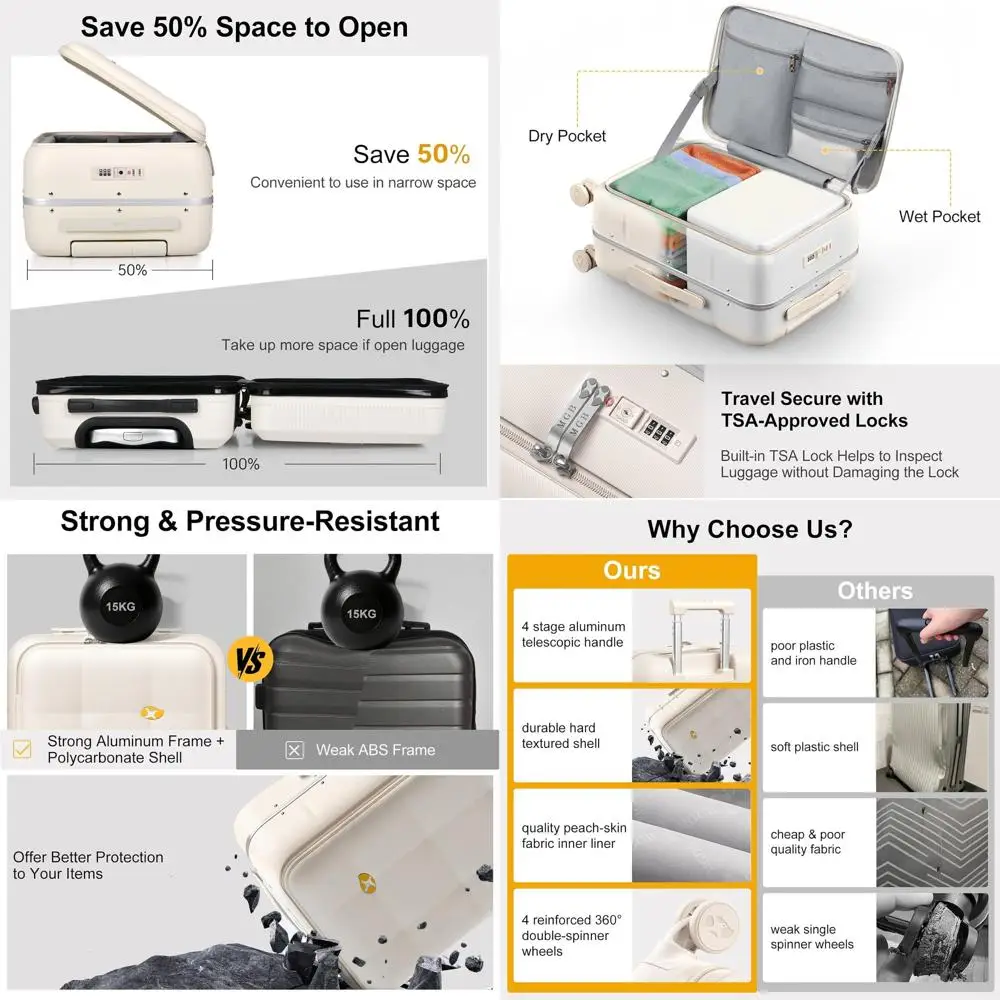 

Ручная кладь с алюминиевой рамой 20, с замком TSA, 360° ° Спиннерные колеса, одобренные авиакомпанией