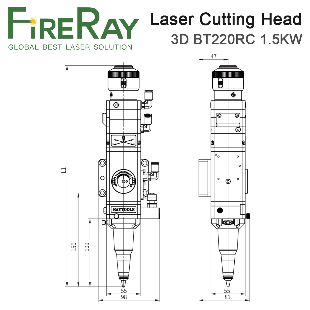 FireRay Raytools BT220RC Motorized Slider 3D Laser Cutting Head BT220 with External Z Axis for Fiber Laser Cutting Machine