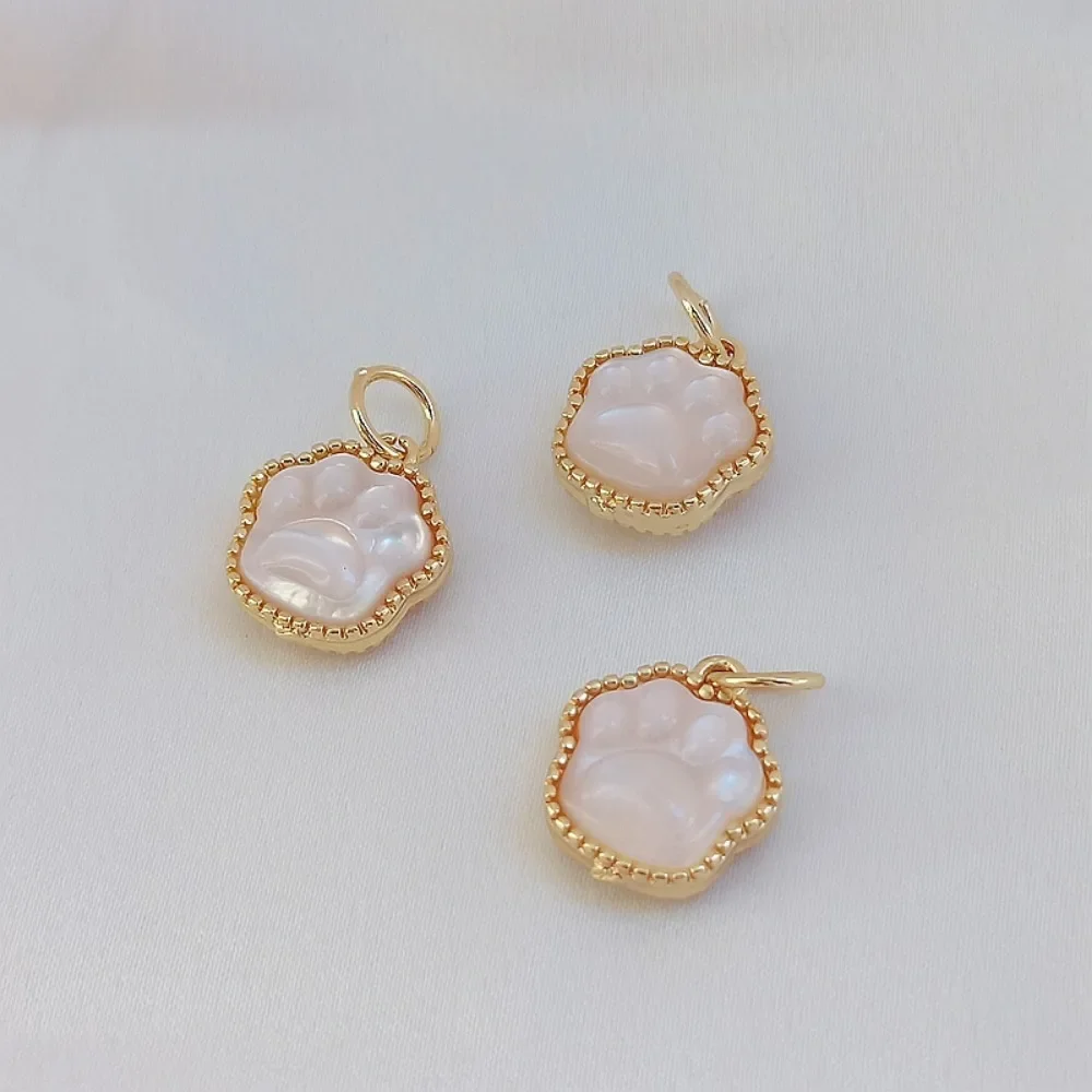 14K Gold-plated Natural Shell Double-sided Cute Cat Paw Print Pendant Wealth-attracting Pendant Bracelet Necklace DIY Accessorie