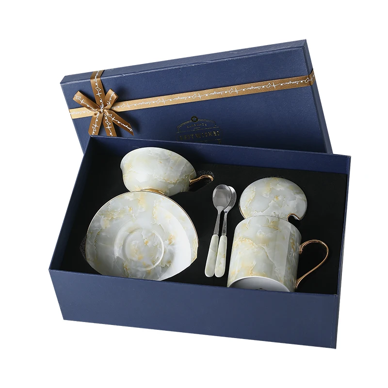 Coffee Cup High-end Exquisite Suit Ceramic Cup Dish European Bone China Mug Suit with Cover Combination Gift Box Coffee Mug