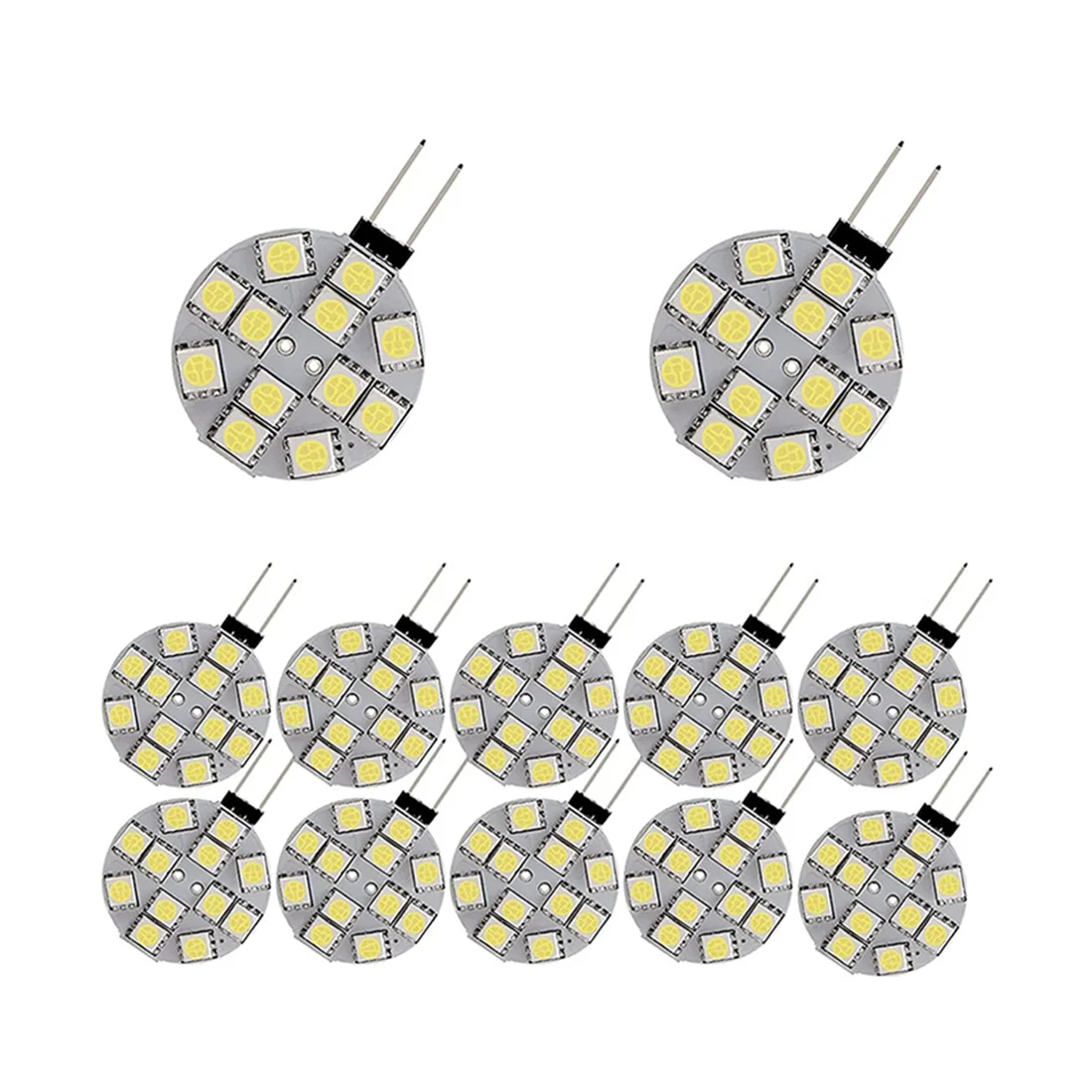 12 قطعة G4 عفريت أضواء LED لمبات الجانب دبوس قاعدة مستديرة G4 5050 12SMD LED RV تخييم ضوء المنزل القراءة الخفيفة ، أبيض