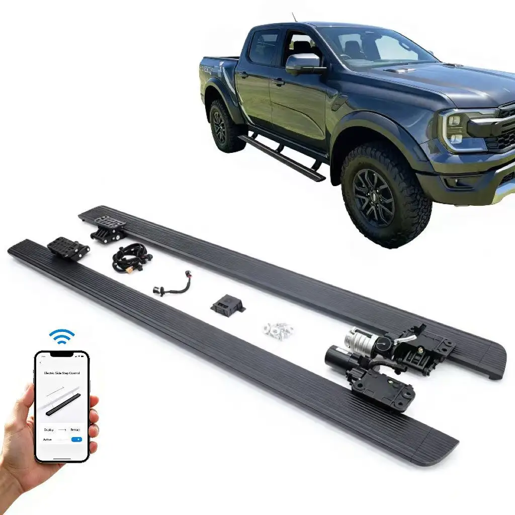 Automatic Aluminum Alloy Power Running Boards Side Steps for Ford Ranger Crew Cab Anti Pinch Waterproof LED 2019-2024 Pickup