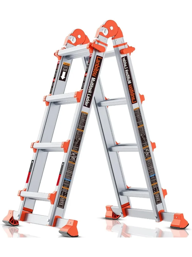 A Frame 4 Step Ladder Extension 14FT Anti-Slip Multi Position Storage Folding 330 lbs Security Load Telescoping Aluminum Ladders