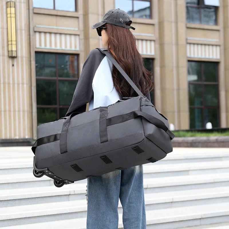 

Foldable Wheeled Travel Duffle Bag Travel Camping Trolley Backpack Check-In Storage Crossbody Bags Large Casual Hiking Handbag