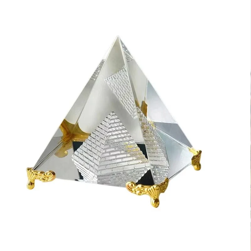 Crystal Pyramid Energy Meditation Home Decor Love Theme Gift Decorative Glass Paperweight Pyramid for Relaxation And Romance