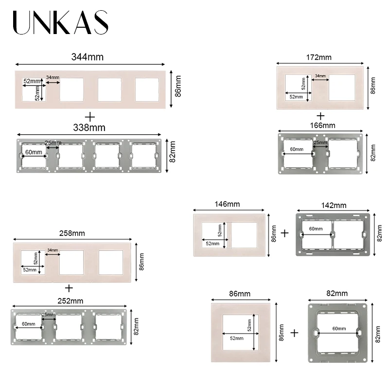 UNKAS interruptor de pared de Panel de plástico dorado, enchufe francés tipo C, Cargador USB, módulos de luz de pie de satélite de la UE, PC DIY