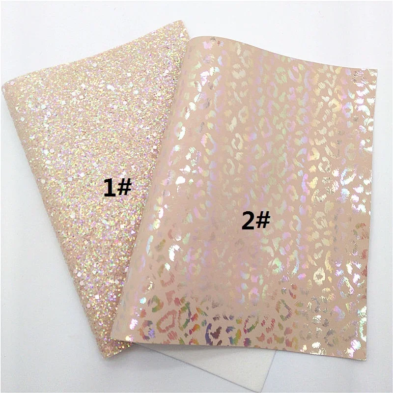 Beige Glitter Leather Sheets Leopard Crocodile Pattern Faux Leather sheets Stripes Custom Faux Leather for DIY 21x29CM Y188