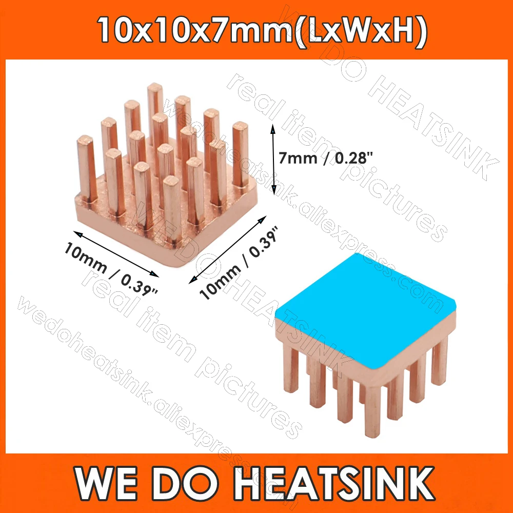 DIY 10pcs Copper Heatsink Kit 100% Copper Radiator Cooler 10x10mm 15x15mm 20x20mm 25x25mm / 7mm With pre Thermal Adhesive Tape