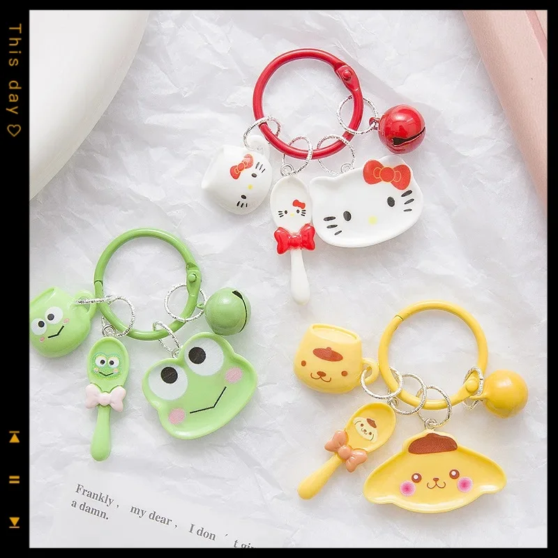 かわいいハローキティアニメキーホルダーかわいいサンリオマイメロディモデルディナープレート3点セットキーホルダー携帯電話チェーン女性