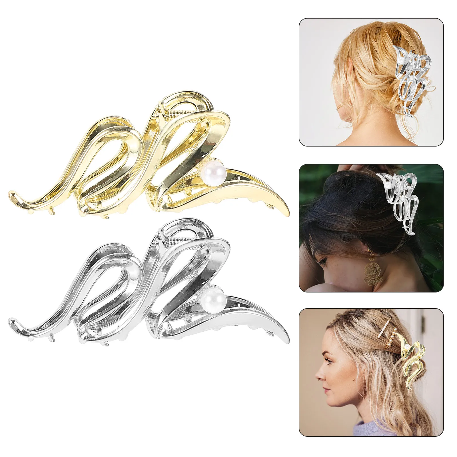

2 шт. большие металлические заколки-крабы с жемчужным декором и волнистой текстурой для густых длинных волос, аксессуары для укладки волос для женщин, для придания объема