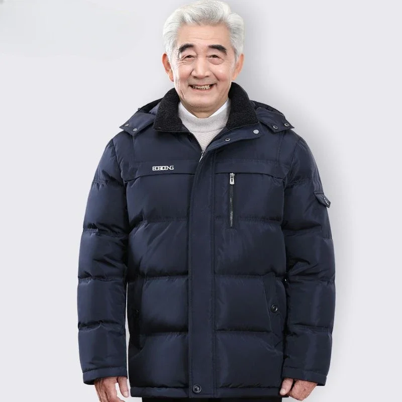 Thicken Warm Casual Men Outwear Large Size Detachable Hat Winter New Style Down Jacket Solid Color White Duck Down Parkas 2023