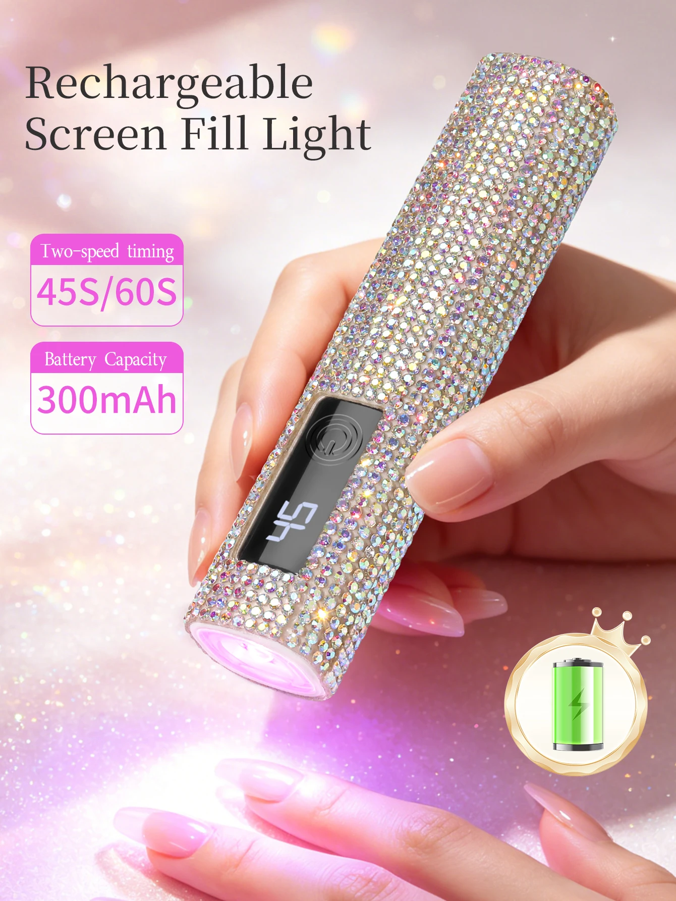 1Pc Mini On-Screen Display Handheld Nail Art UV Lamp For Gel Nails, Diamond Studded Nail Art Straight, USB Portable LED Nail Lam