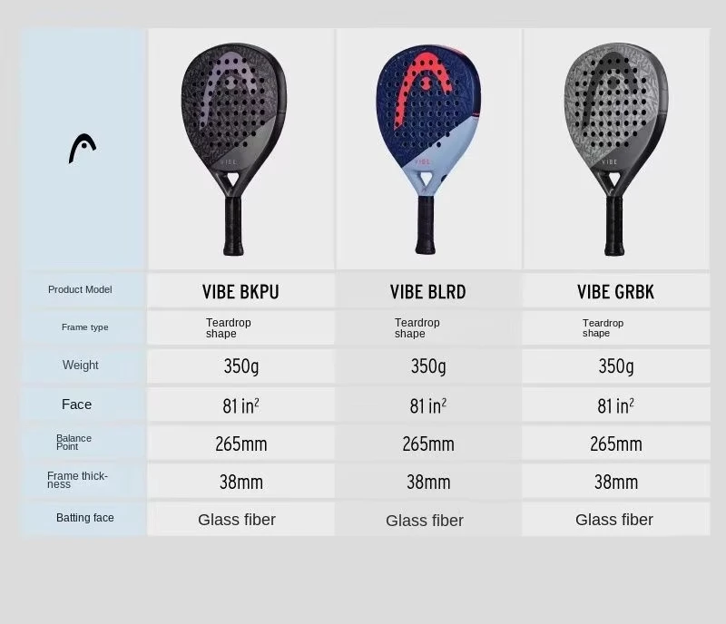 HEAD 2025 NEW Tennis Padel Rackets VIBE Series Carbon Fibre Eva Memory Flex Foam Core Padel Tennis Racquets Lightweight