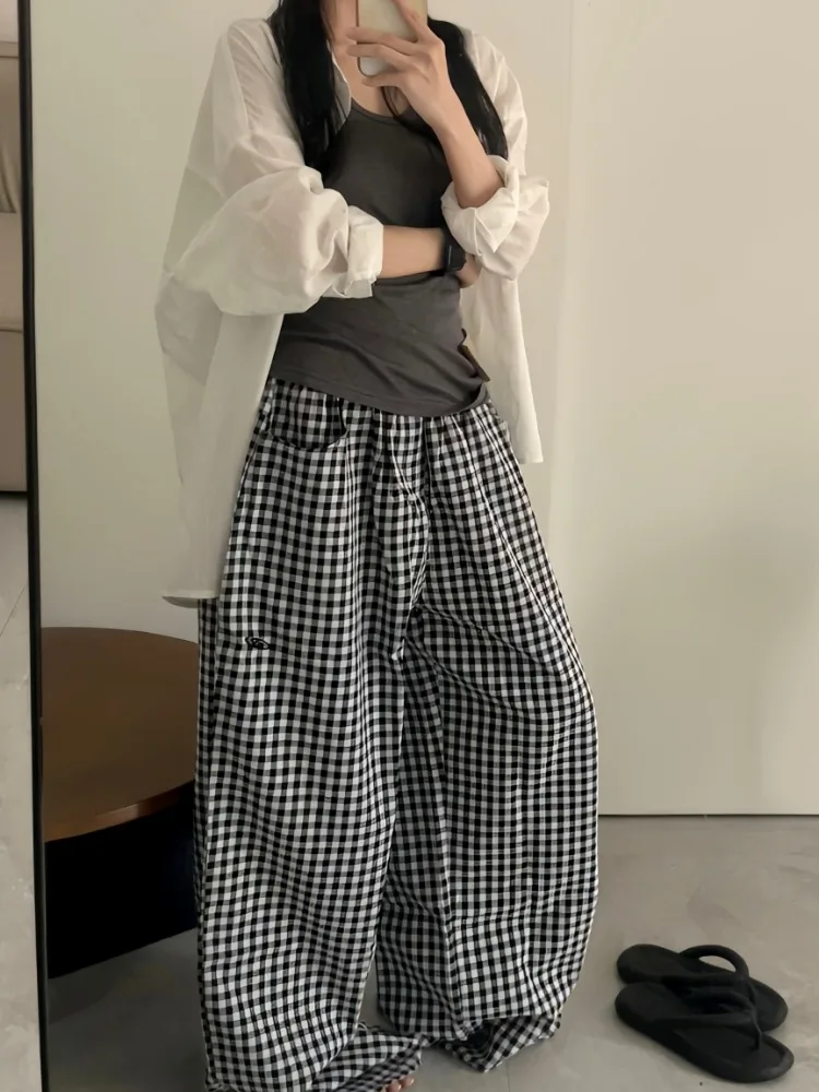 HOUZHOU Vintage Y2k Baggy Plaid Pants Oversized Woman Korean Fashion Harajuku Streetwear Japaese Style Casual Check Trousers