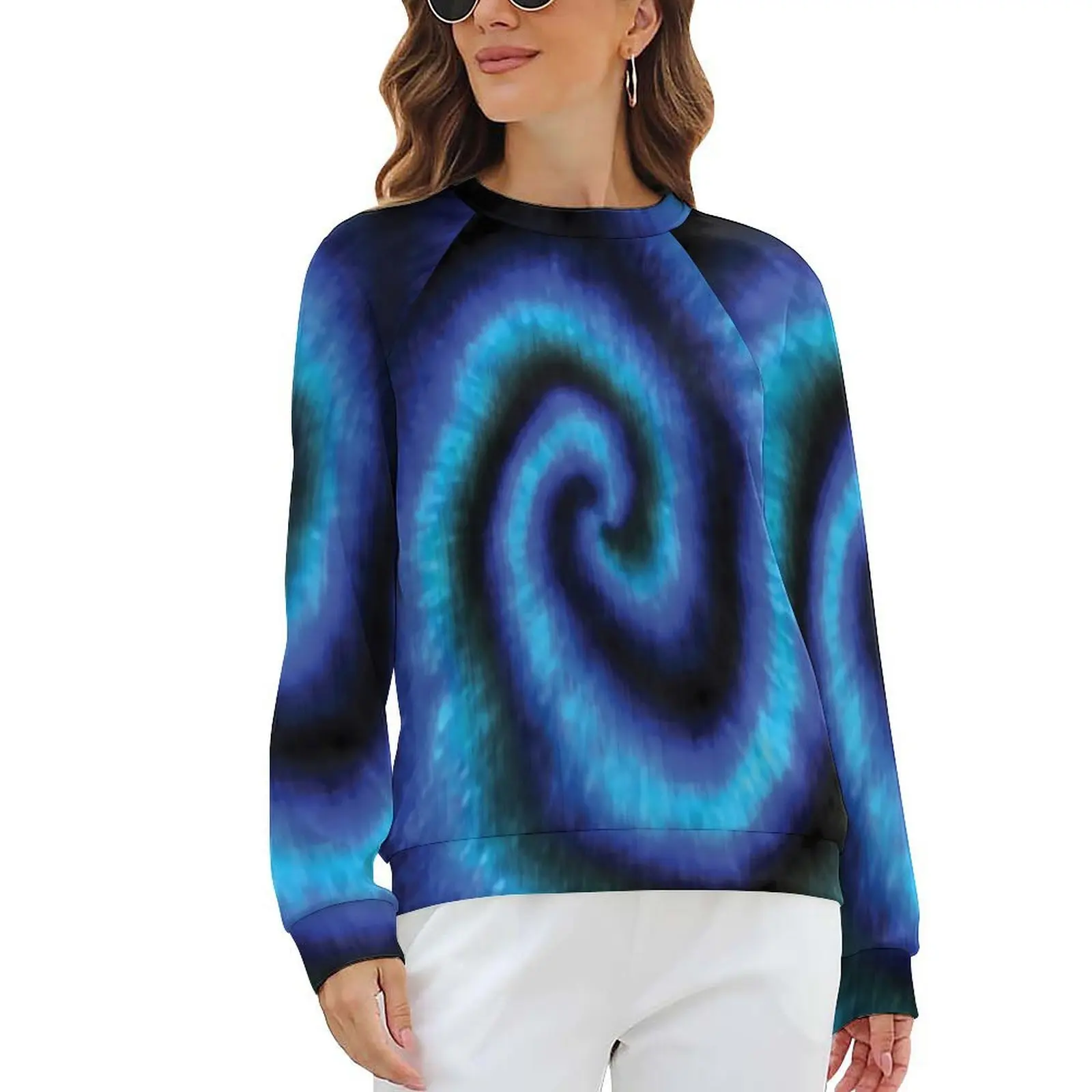 

Black Tie Dye Hoodies Blue Spiral Print Classic Oversized Hoodie Ladies Long Sleeve Aesthetic Graphic Casual Clothing