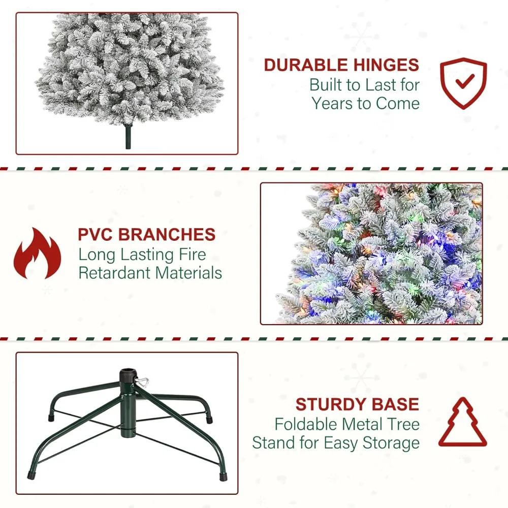 شجرة عيد الميلاد الاصطناعية الثلجية بطول 7.5 أقدام مع 450 مصباح LED متعدد الألوان ونصائح فرع 1446، وحامل معدني #5