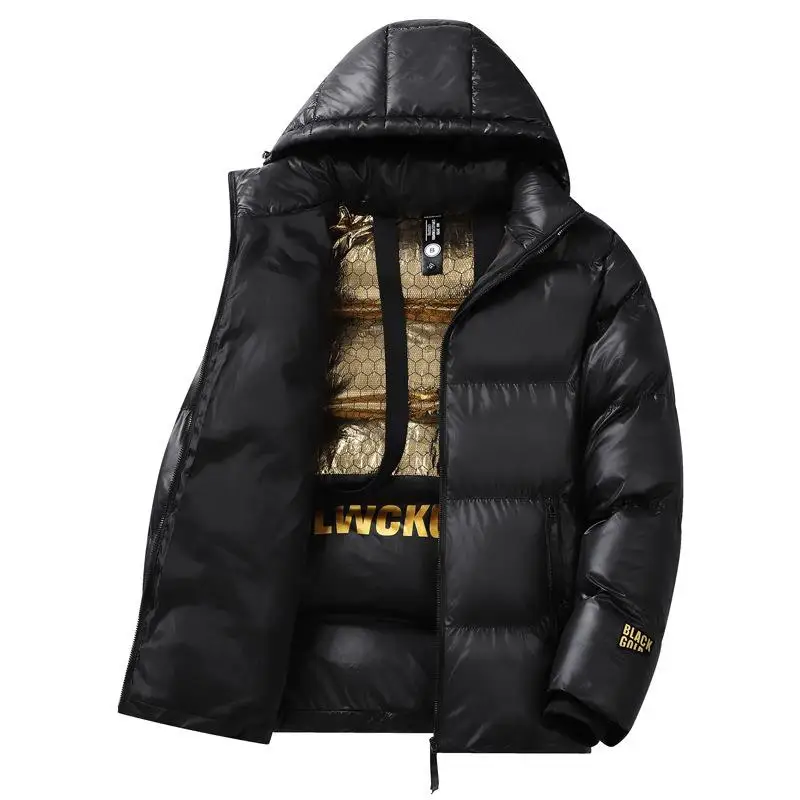 

Men's Black Gold Graphene Thickened Hooded Cotton Jacket Winter Warm Coat Couple's Fashion Cold Resistance Outerwear